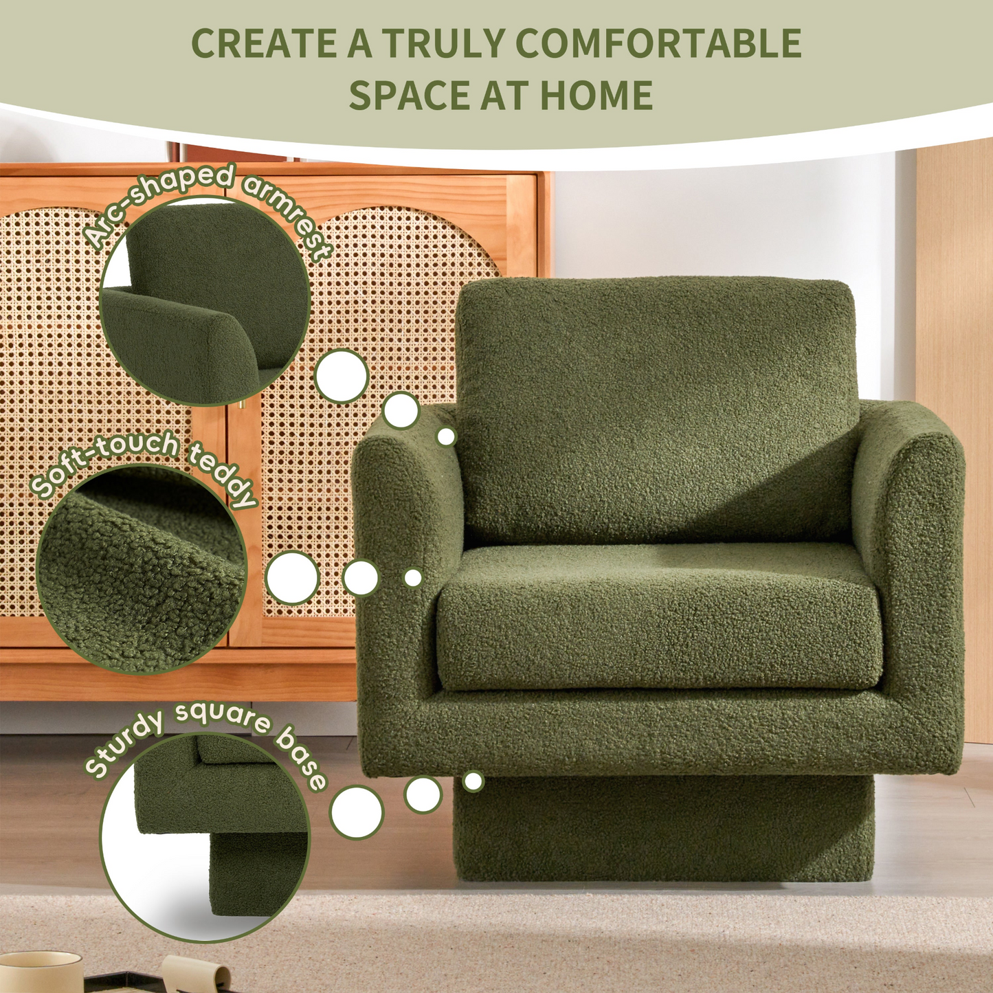 360° Modern Swivel Accent Chair,30" W Teddy Sherpa Round Armchair,Thick Padded Single Lounge Sofa,Upholstered Comfy Barrel Chair,Reading Club Chair for Living Room,Nursery,Bedroom,4 Colors