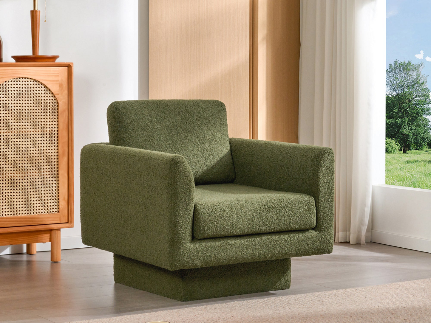 360° Modern Swivel Accent Chair,30" W Teddy Sherpa Round Armchair,Thick Padded Single Lounge Sofa,Upholstered Comfy Barrel Chair,Reading Club Chair for Living Room,Nursery,Bedroom,4 Colors
