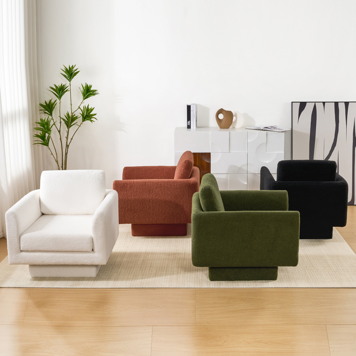 360° Modern Swivel Accent Chairs set of 2,30" W Teddy Sherpa Round Armchair,Thick Padded Lounge Sofa,Upholstered Comfy Barrel Chair,Reading Club Chair for Living Room,Nursery,Bedroom,4 Colors