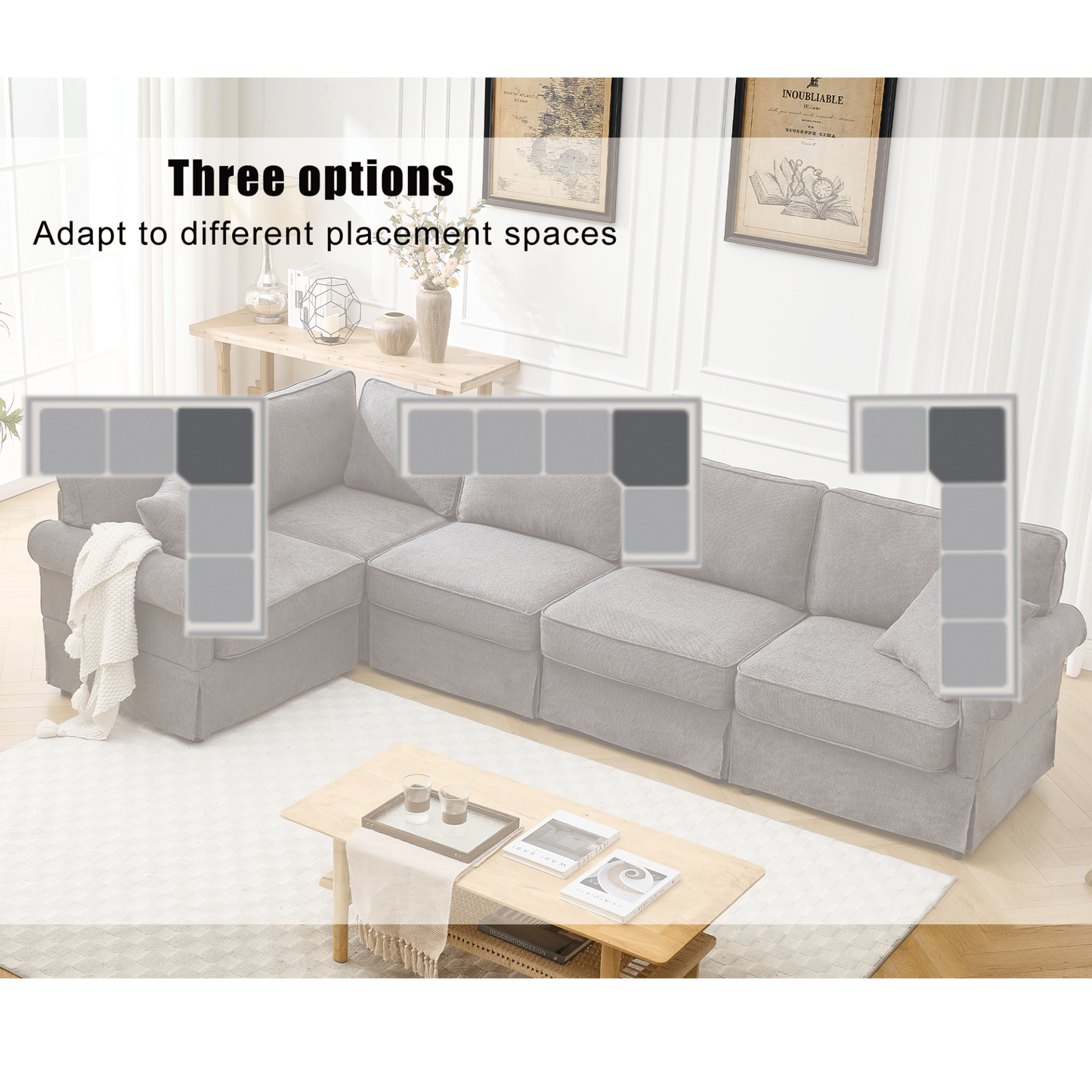 Modular Sectional Sofa Set,Convertible L Shaped Couch ,5 Seat,Reversible Sectional Sofa Couch,Upholstered,Corner Sofa,Rolled Arms,Soft Linen Fabric, Dark gray
