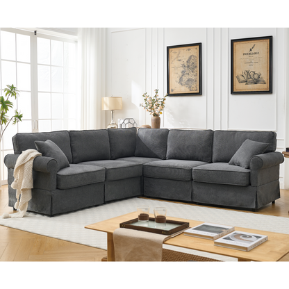 Modular Sectional Sofa Set,Convertible L Shaped Couch ,5 Seat,Reversible Sectional Sofa Couch,Upholstered,Corner Sofa,Rolled Arms,Soft Linen Fabric, Dark gray