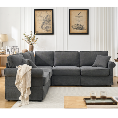 Modular Sectional Sofa Set,Convertible L Shaped Couch ,5 Seat,Reversible Sectional Sofa Couch,Upholstered,Corner Sofa,Rolled Arms,Soft Linen Fabric, Dark gray