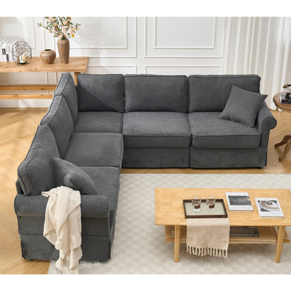 Modular Sectional Sofa Set,Convertible L Shaped Couch ,5 Seat,Reversible Sectional Sofa Couch,Upholstered,Corner Sofa,Rolled Arms,Soft Linen Fabric, Dark gray