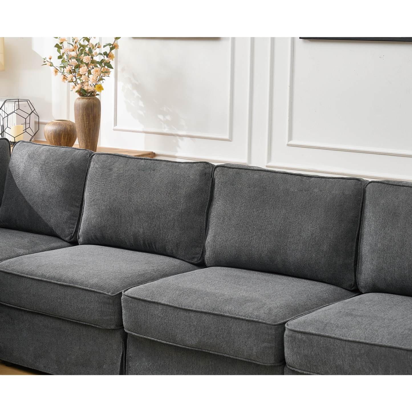 Modular Sectional Sofa Set,Convertible L Shaped Couch ,5 Seat,Reversible Sectional Sofa Couch,Upholstered,Corner Sofa,Rolled Arms,Soft Linen Fabric, Dark gray