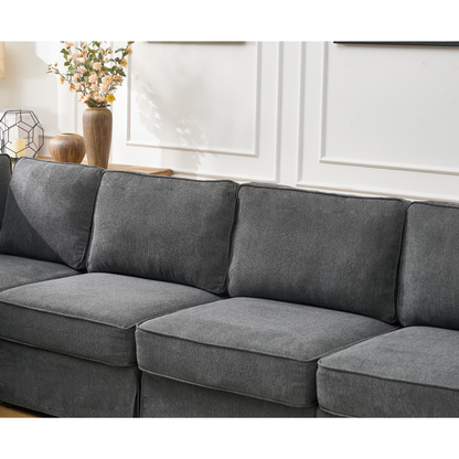 Modular Sectional Sofa Set,Convertible L Shaped Couch ,5 Seat,Reversible Sectional Sofa Couch,Upholstered,Corner Sofa,Rolled Arms,Soft Linen Fabric, Dark gray