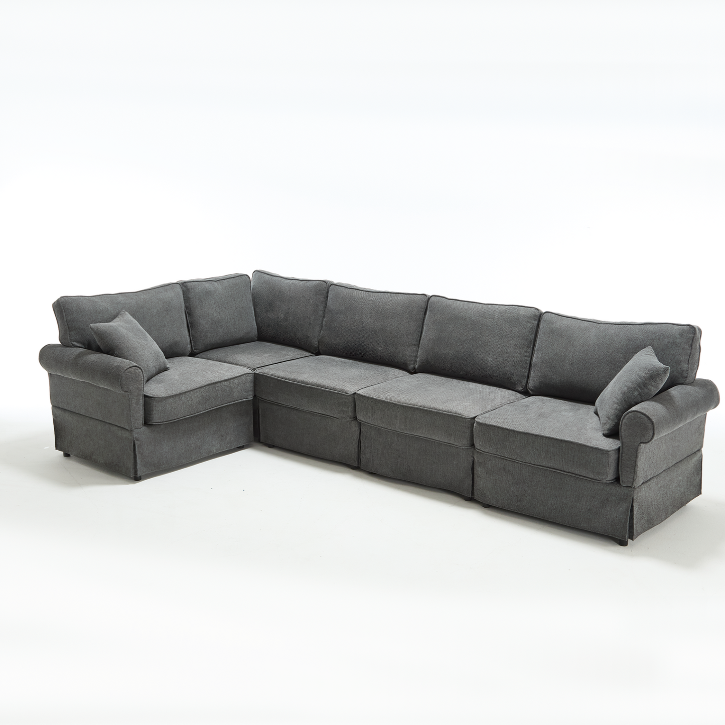 Modular Sectional Sofa Set,Convertible L Shaped Couch ,5 Seat,Reversible Sectional Sofa Couch,Upholstered,Corner Sofa,Rolled Arms,Soft Linen Fabric, Dark gray
