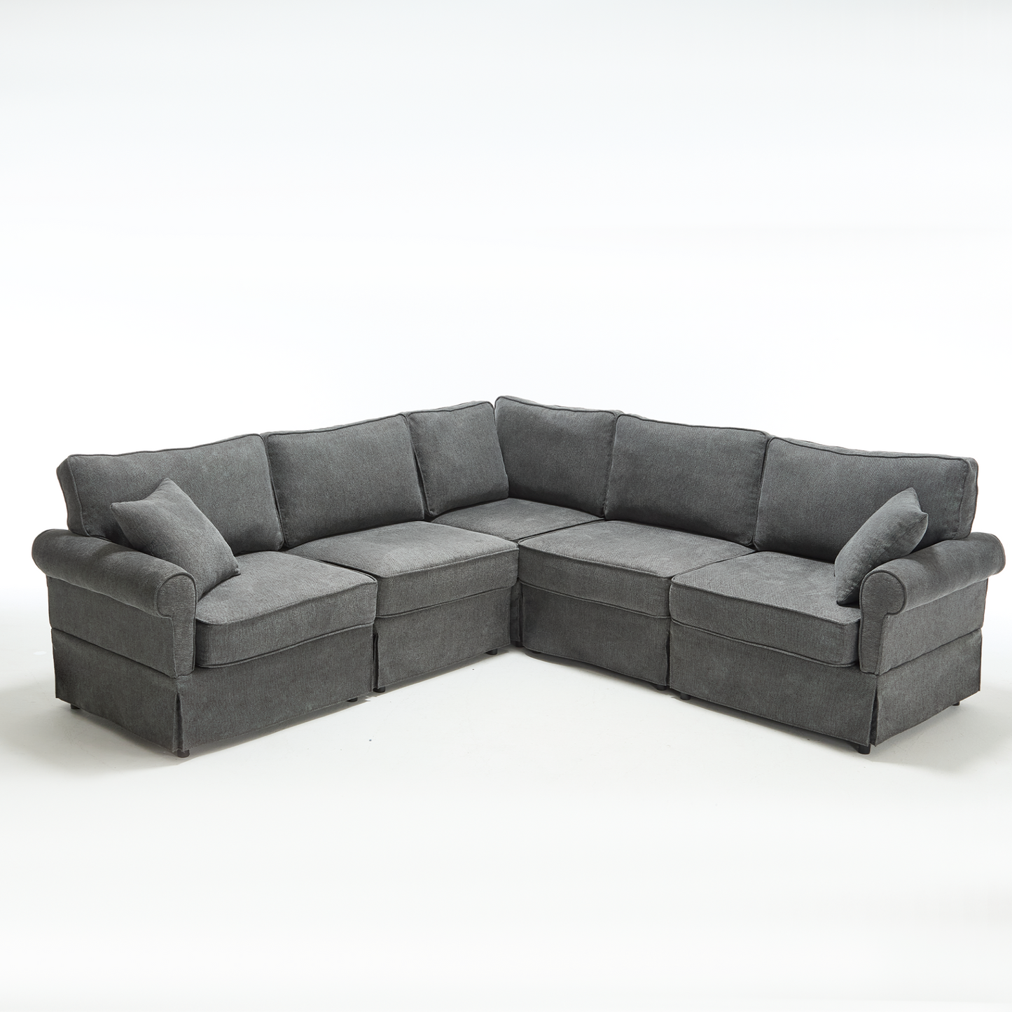 Modular Sectional Sofa Set,Convertible L Shaped Couch ,5 Seat,Reversible Sectional Sofa Couch,Upholstered,Corner Sofa,Rolled Arms,Soft Linen Fabric, Dark gray