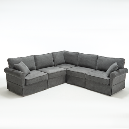 Modular Sectional Sofa Set,Convertible L Shaped Couch ,5 Seat,Reversible Sectional Sofa Couch,Upholstered,Corner Sofa,Rolled Arms,Soft Linen Fabric, Dark gray