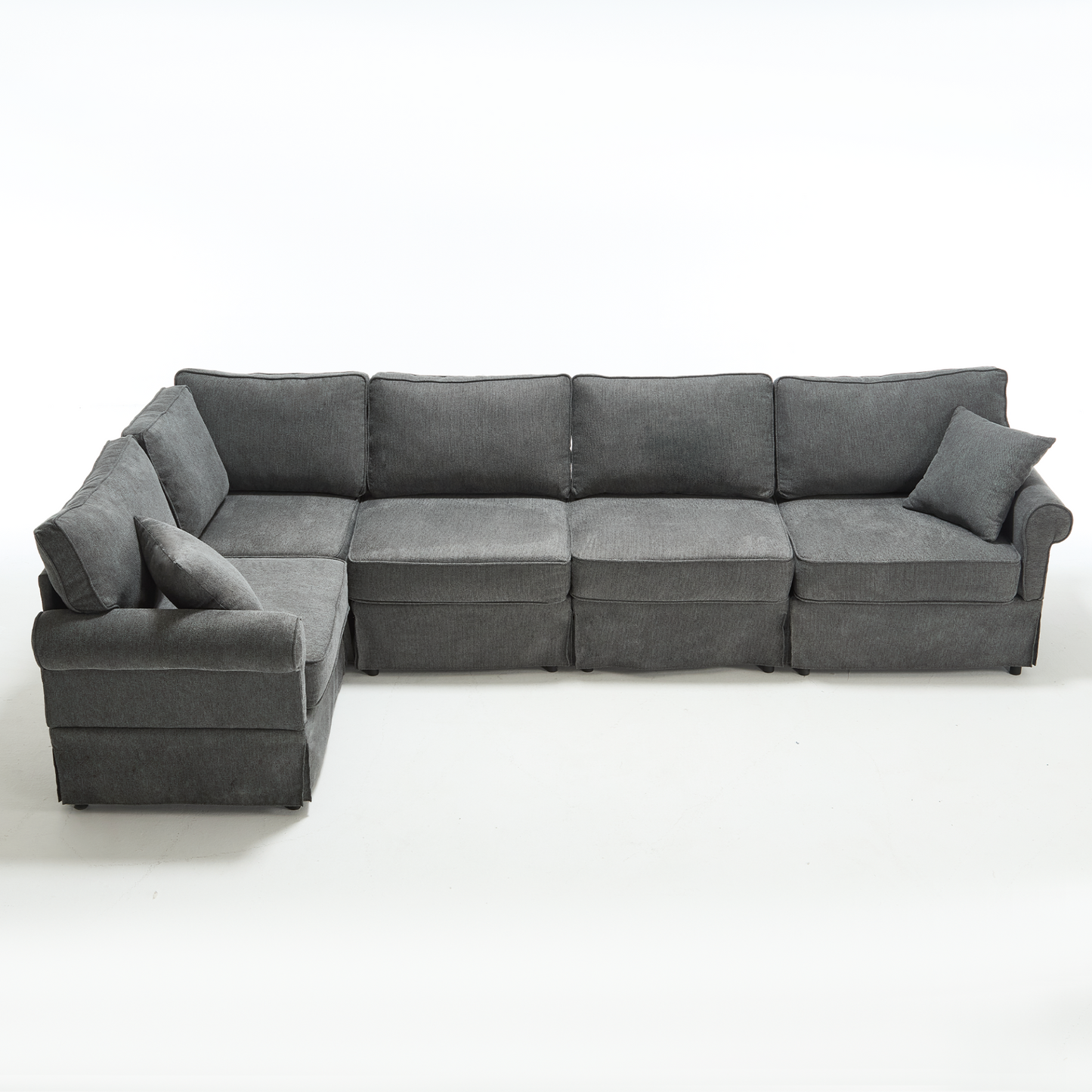 Modular Sectional Sofa Set,Convertible L Shaped Couch ,5 Seat,Reversible Sectional Sofa Couch,Upholstered,Corner Sofa,Rolled Arms,Soft Linen Fabric, Dark gray