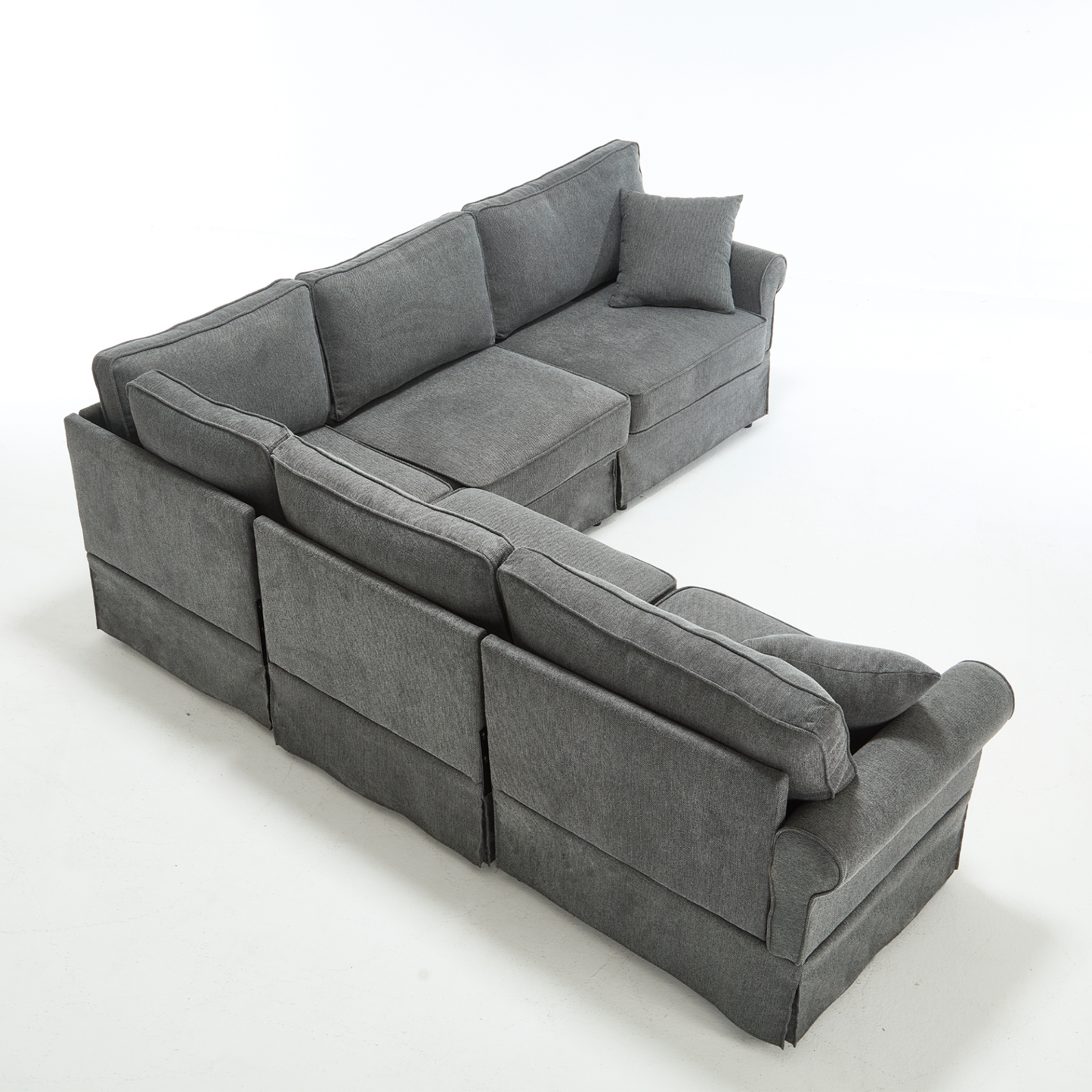 Modular Sectional Sofa Set,Convertible L Shaped Couch ,5 Seat,Reversible Sectional Sofa Couch,Upholstered,Corner Sofa,Rolled Arms,Soft Linen Fabric, Dark gray
