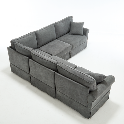 Modular Sectional Sofa Set,Convertible L Shaped Couch ,5 Seat,Reversible Sectional Sofa Couch,Upholstered,Corner Sofa,Rolled Arms,Soft Linen Fabric, Dark gray