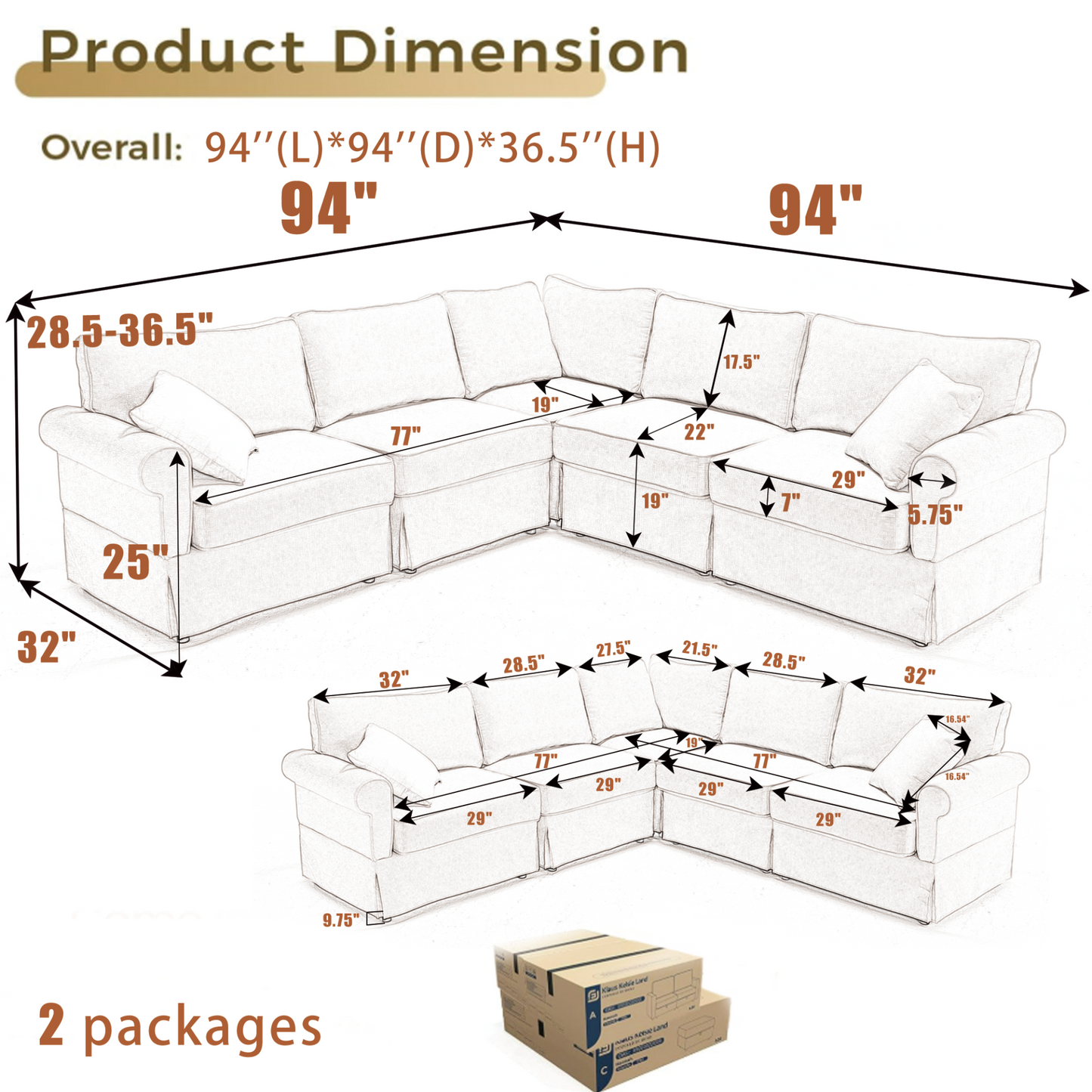 Modular Sectional Sofa Set,Convertible L Shaped Couch ,5 Seat,Reversible Sectional Sofa Couch,Upholstered,Corner Sofa,Rolled Arms,Soft Linen Fabric,  Beige