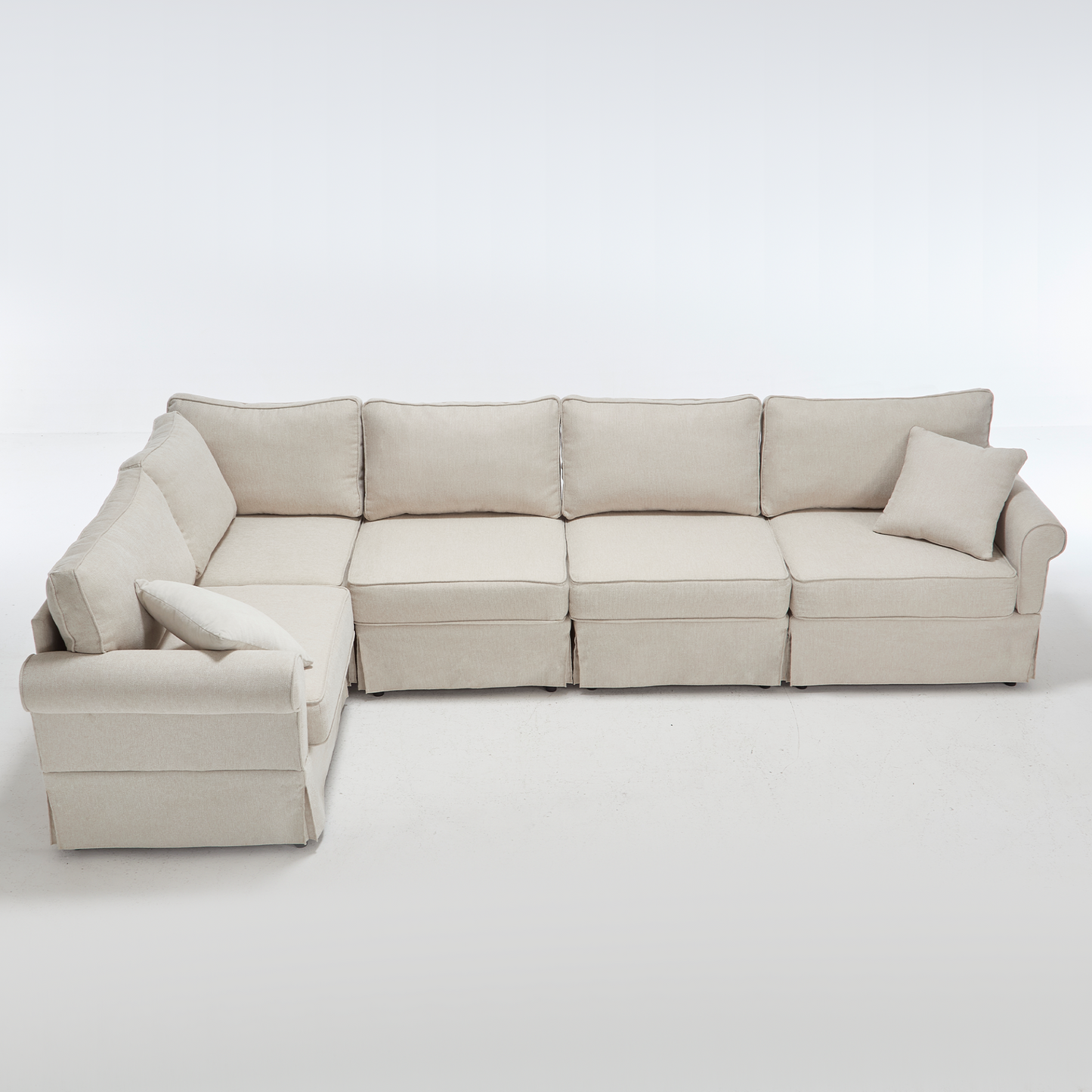 Modular Sectional Sofa Set,Convertible L Shaped Couch ,5 Seat,Reversible Sectional Sofa Couch,Upholstered,Corner Sofa,Rolled Arms,Soft Linen Fabric,  Beige