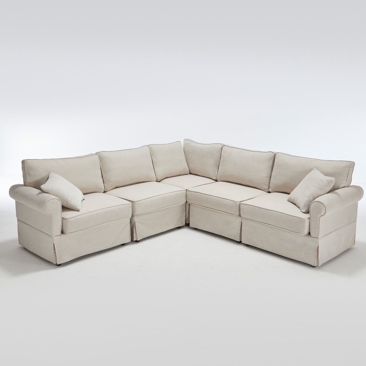 Modular Sectional Sofa Set,Convertible L Shaped Couch ,5 Seat,Reversible Sectional Sofa Couch,Upholstered,Corner Sofa,Rolled Arms,Soft Linen Fabric,  Beige