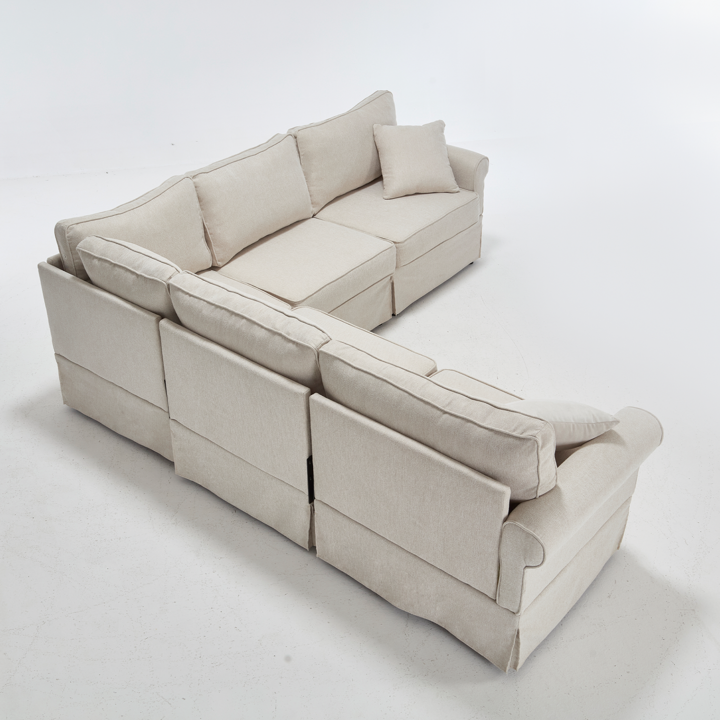 Modular Sectional Sofa Set,Convertible L Shaped Couch ,5 Seat,Reversible Sectional Sofa Couch,Upholstered,Corner Sofa,Rolled Arms,Soft Linen Fabric,  Beige