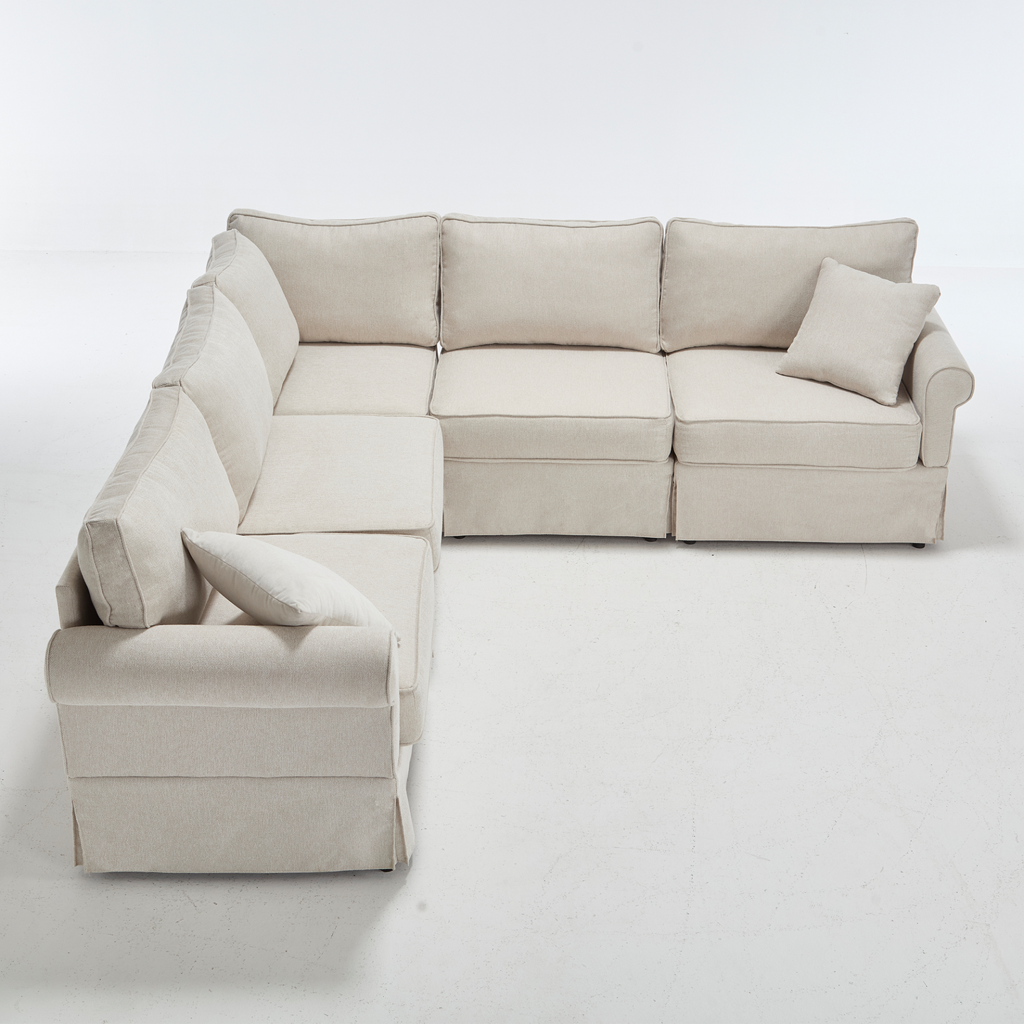 Modular Sectional Sofa Set,Convertible L Shaped Couch ,5 Seat,Reversible Sectional Sofa Couch,Upholstered,Corner Sofa,Rolled Arms,Soft Linen Fabric,  Beige
