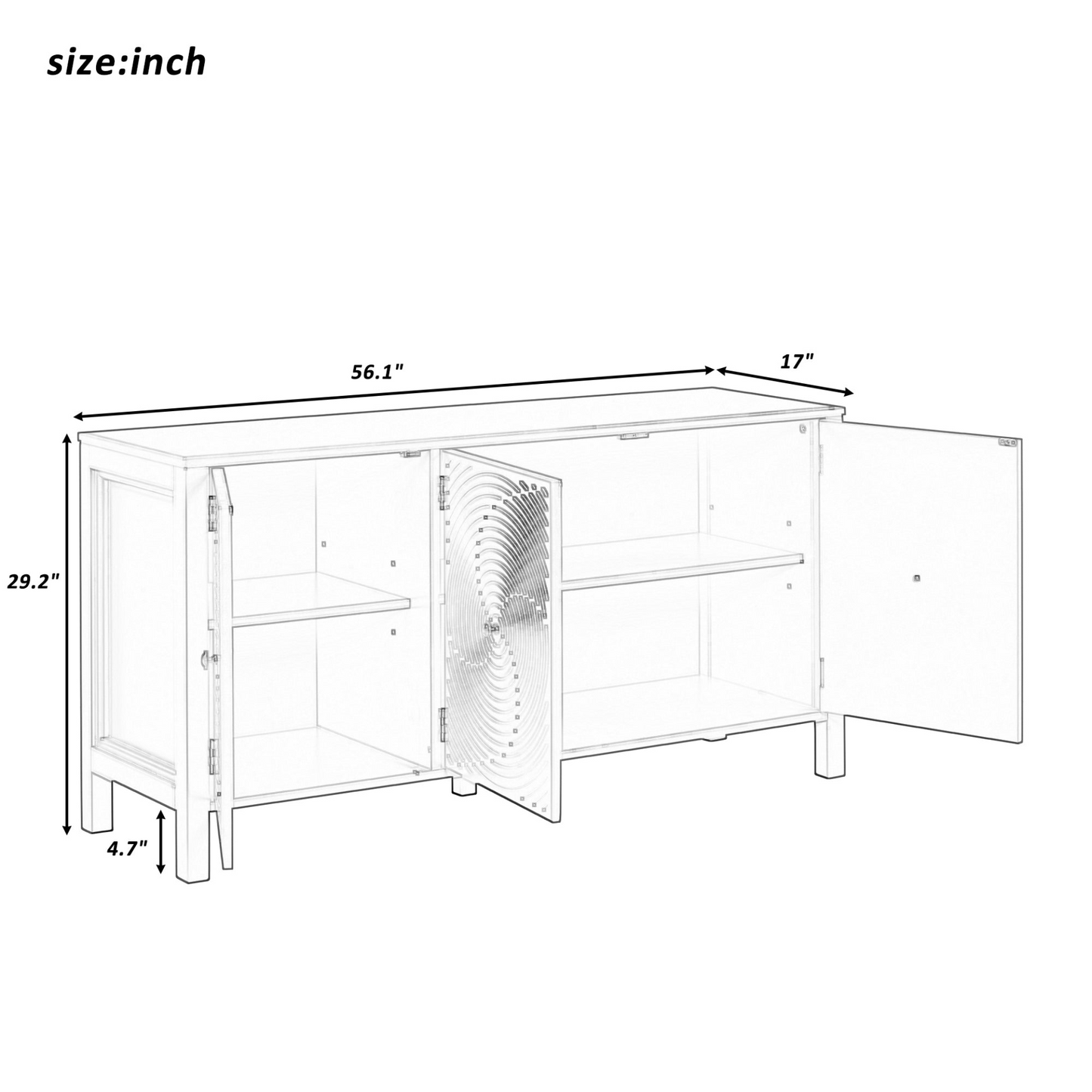 Sideboard with Curved Swirl Patterned Doors and Artistic Three-Door Design,Suitable for Living Rooms,Entrance and Study