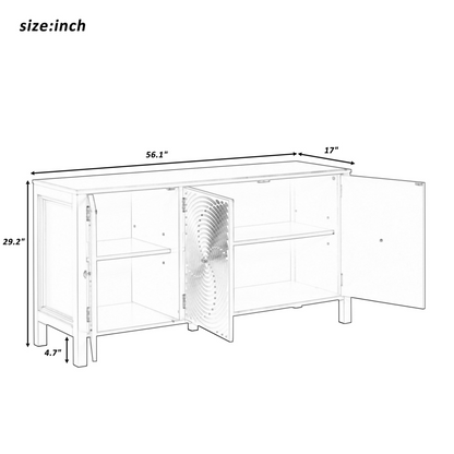 Sideboard with Curved Swirl Patterned Doors and Artistic Three-Door Design,Suitable for Living Rooms,Entrance and Study