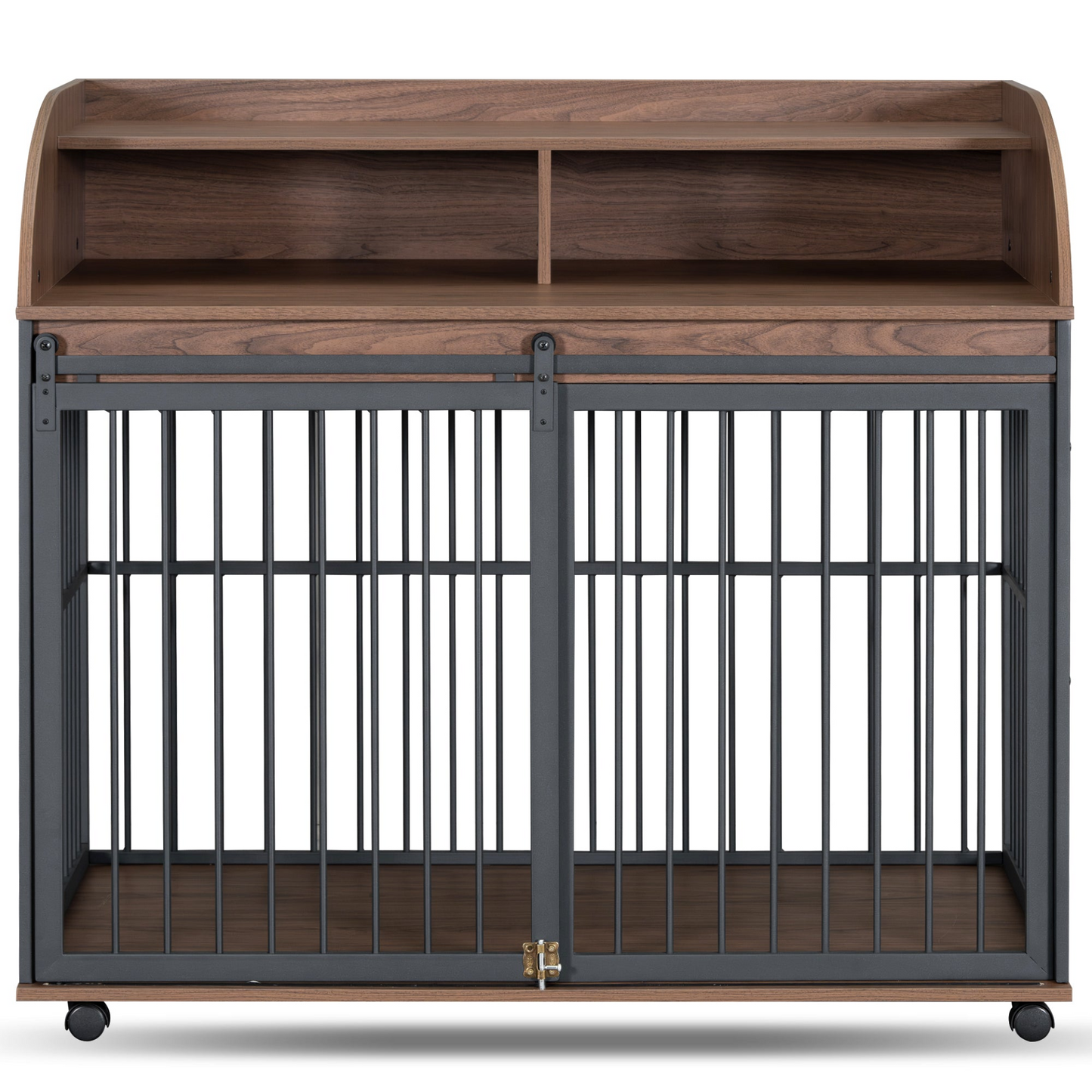44'' Heavy Duty Large Dog Crate Furniture for Large Medium Dog with Lockable Wheels, Wooden Dog Crate Dog Kennel, End Table Crate with Double layer storage, Brown