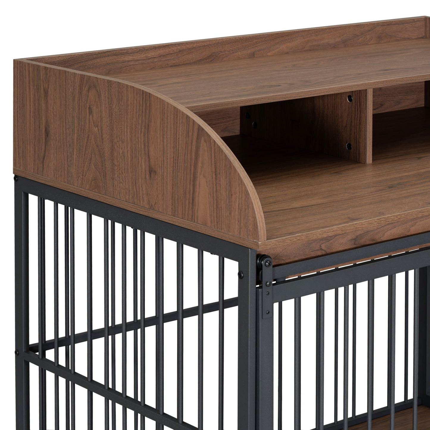 44'' Heavy Duty Large Dog Crate Furniture for Large Medium Dog with Lockable Wheels, Wooden Dog Crate Dog Kennel, End Table Crate with Double layer storage, Brown