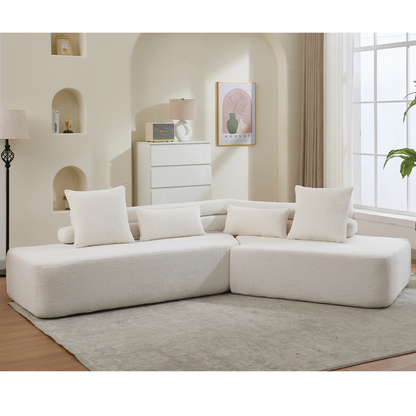 128"Minimalist Cloud Sectional Couch ,Modern Couches ,4-Seater ,No Assembly,Two modular sofa,Boucle Teddy  Fabric, upholstered , anti-wrinkle fabric, Beige