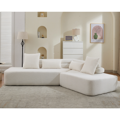 128"Minimalist Cloud Sectional Couch ,Modern Couches ,4-Seater ,No Assembly,Two modular sofa,Boucle Teddy  Fabric, upholstered , anti-wrinkle fabric, Beige