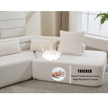 128"Minimalist Cloud Sectional Couch ,Modern Couches ,4-Seater ,No Assembly,Two modular sofa,Boucle Teddy  Fabric, upholstered , anti-wrinkle fabric, Beige