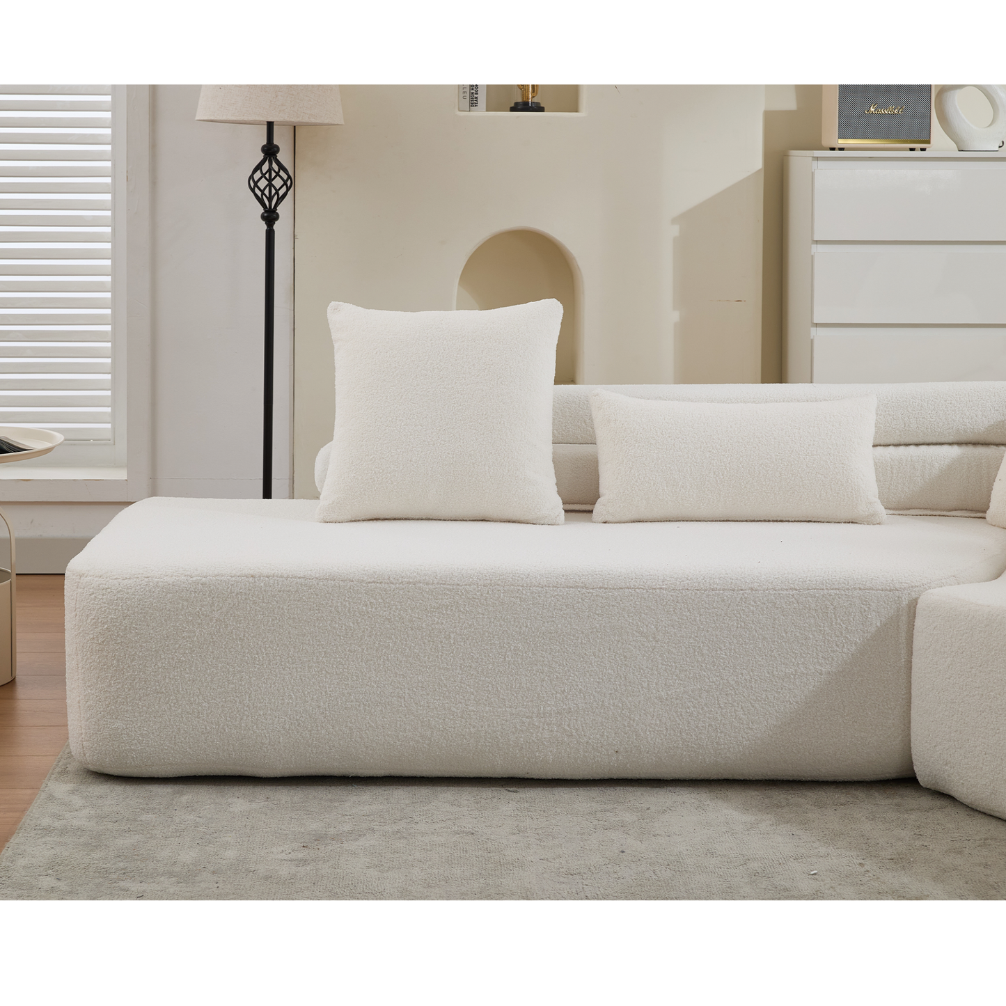128"Minimalist Cloud Sectional Couch ,Modern Couches ,4-Seater ,No Assembly,Two modular sofa,Boucle Teddy  Fabric, upholstered , anti-wrinkle fabric, Beige