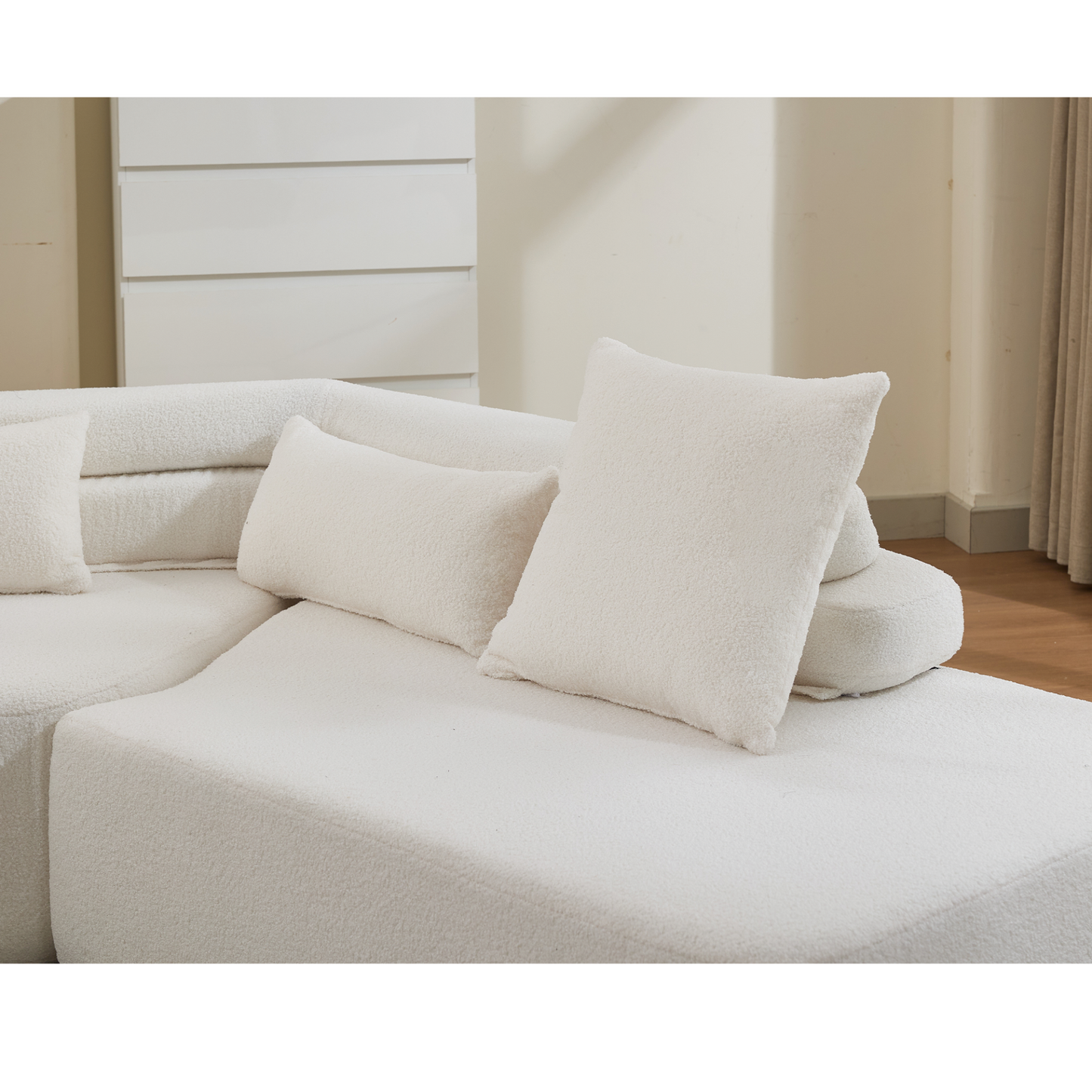 128"Minimalist Cloud Sectional Couch ,Modern Couches ,4-Seater ,No Assembly,Two modular sofa,Boucle Teddy  Fabric, upholstered , anti-wrinkle fabric, Beige
