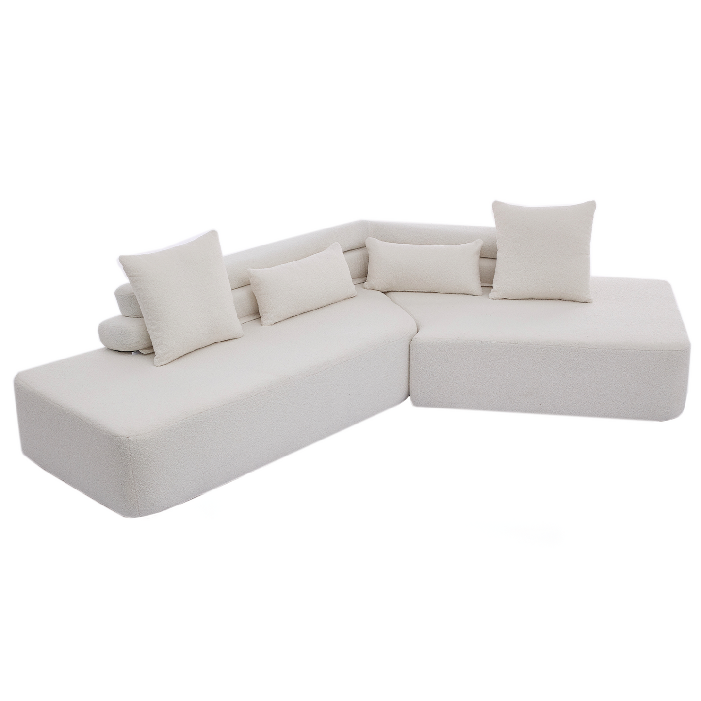 128"Minimalist Cloud Sectional Couch ,Modern Couches ,4-Seater ,No Assembly,Two modular sofa,Boucle Teddy  Fabric, upholstered , anti-wrinkle fabric, Beige