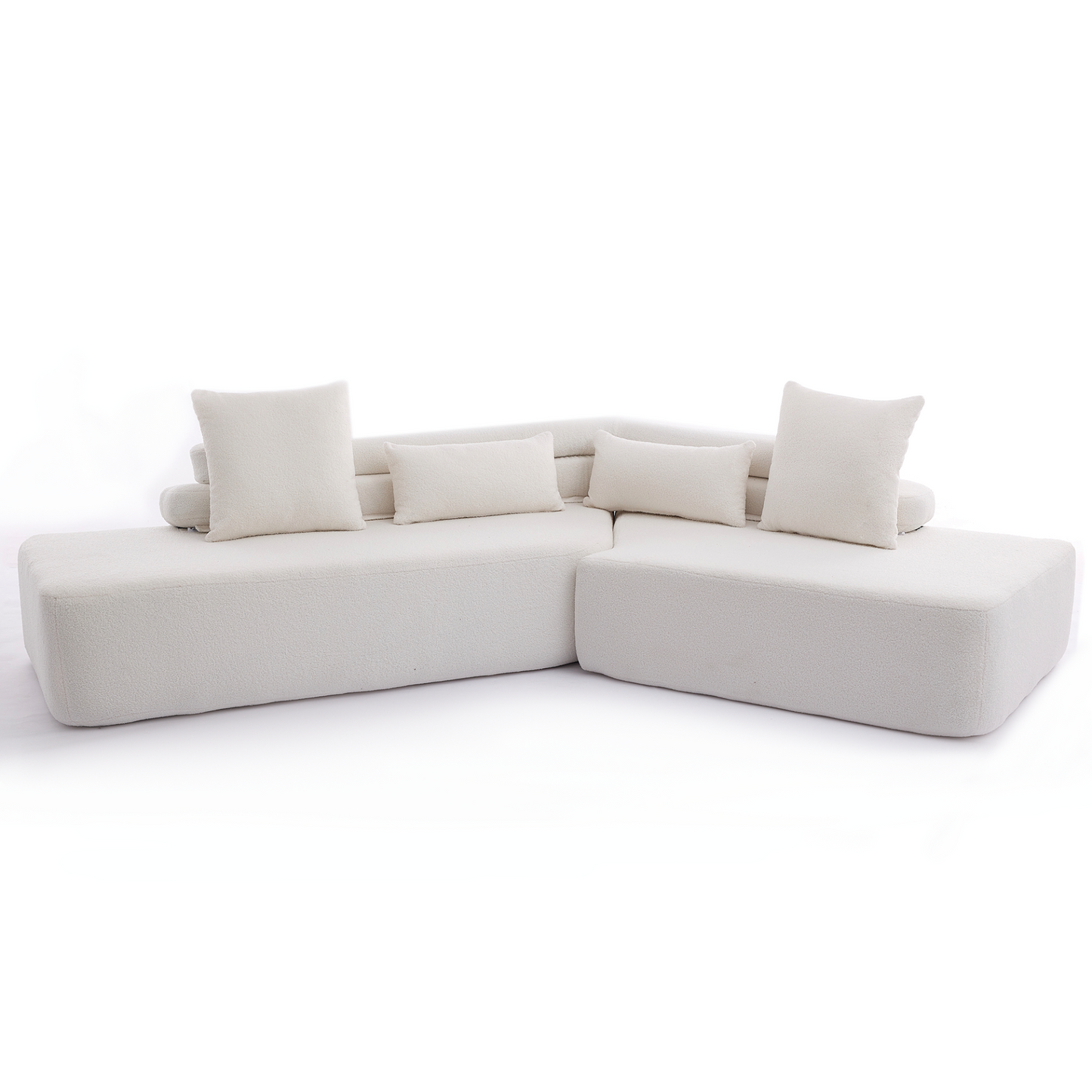 128"Minimalist Cloud Sectional Couch ,Modern Couches ,4-Seater ,No Assembly,Two modular sofa,Boucle Teddy  Fabric, upholstered , anti-wrinkle fabric, Beige