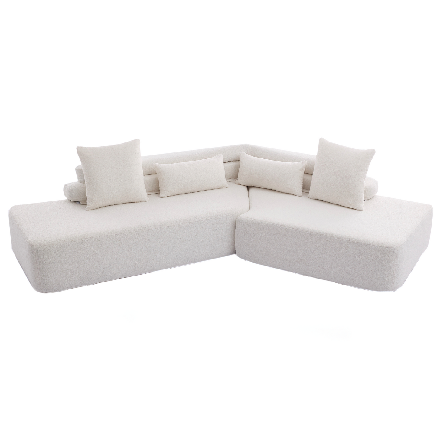 128"Minimalist Cloud Sectional Couch ,Modern Couches ,4-Seater ,No Assembly,Two modular sofa,Boucle Teddy  Fabric, upholstered , anti-wrinkle fabric, Beige