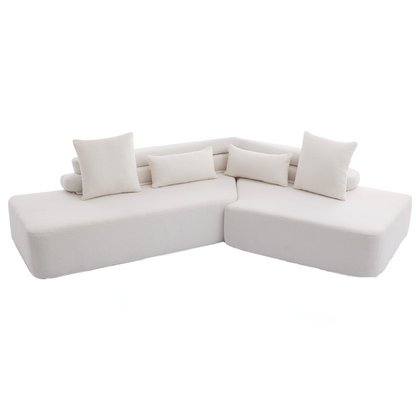 128"Minimalist Cloud Sectional Couch ,Modern Couches ,4-Seater ,No Assembly,Two modular sofa,Boucle Teddy  Fabric, upholstered , anti-wrinkle fabric, Beige