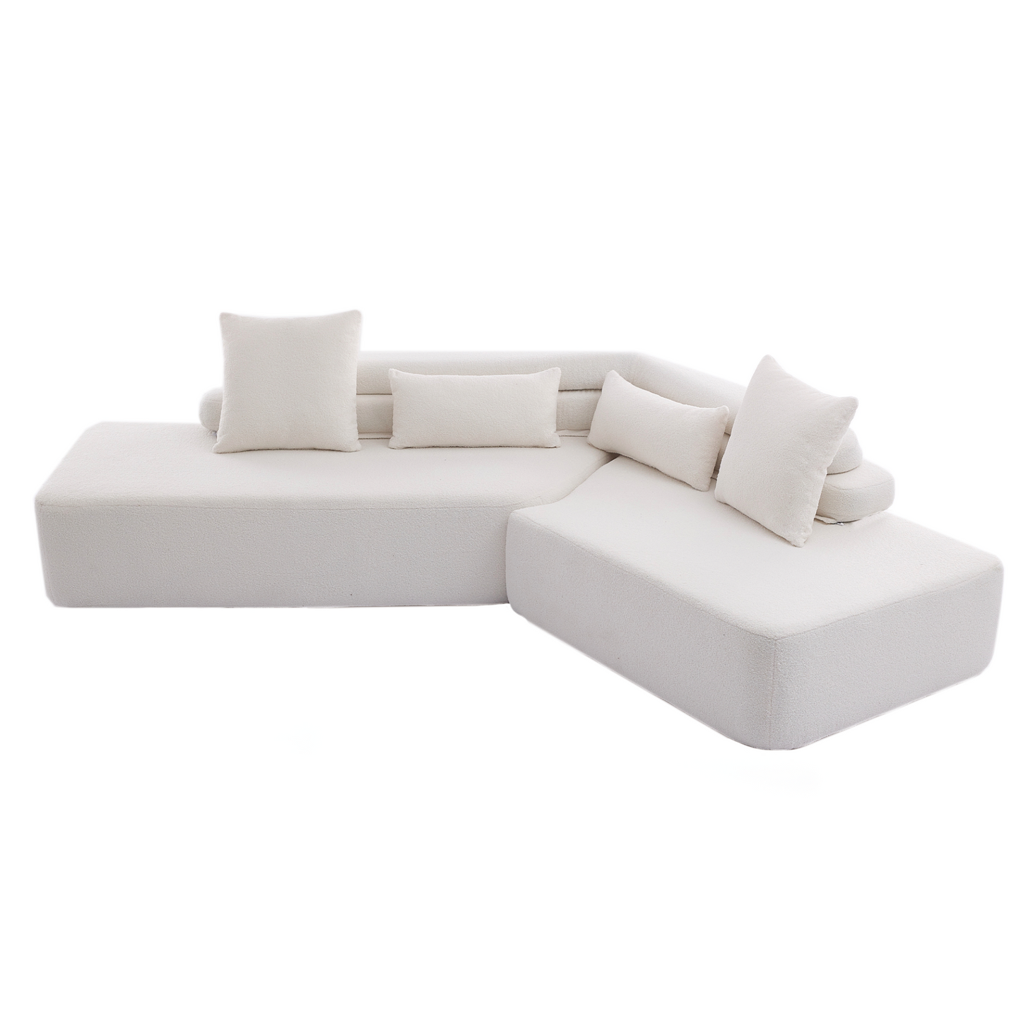 128"Minimalist Cloud Sectional Couch ,Modern Couches ,4-Seater ,No Assembly,Two modular sofa,Boucle Teddy  Fabric, upholstered , anti-wrinkle fabric, Beige