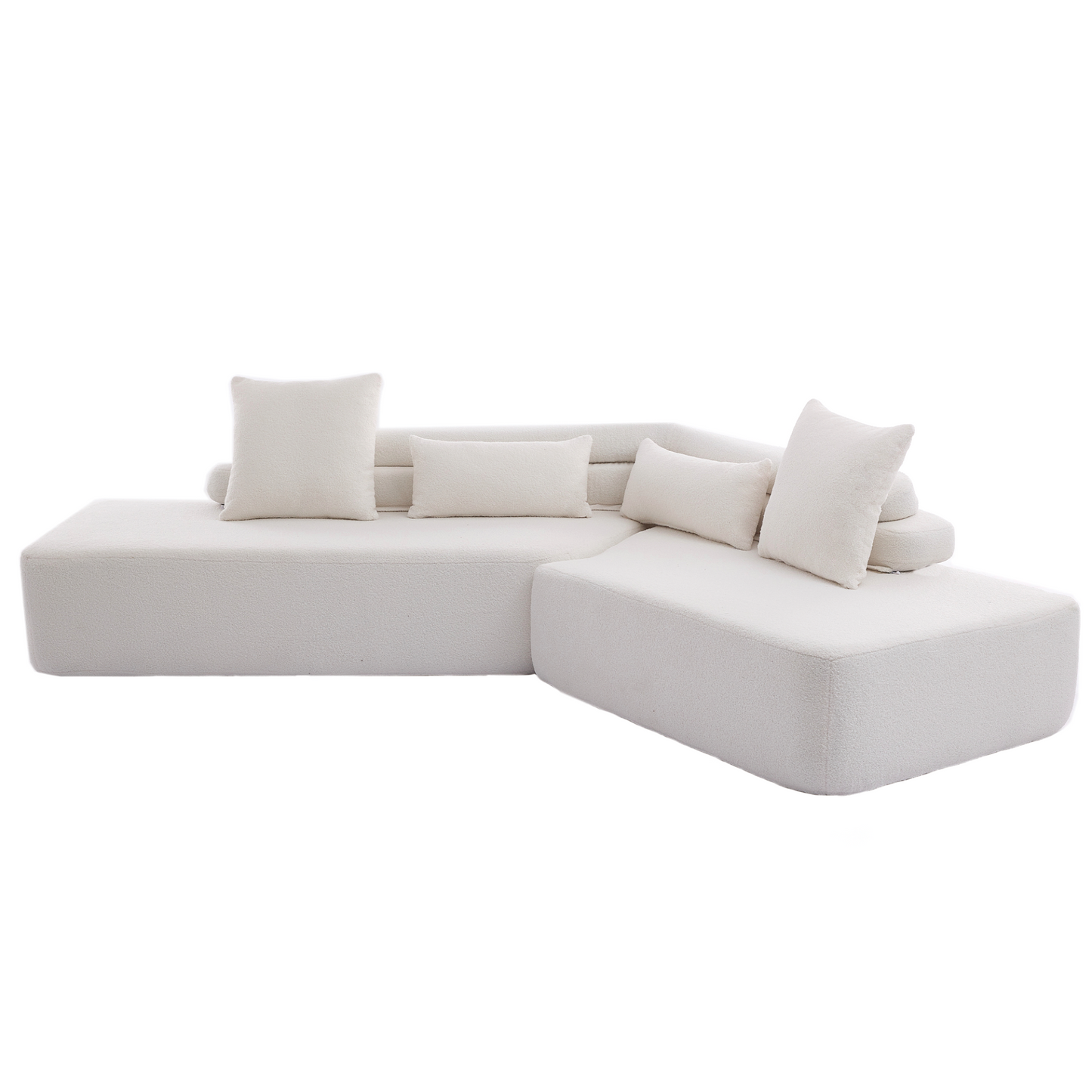 128"Minimalist Cloud Sectional Couch ,Modern Couches ,4-Seater ,No Assembly,Two modular sofa,Boucle Teddy  Fabric, upholstered , anti-wrinkle fabric, Beige