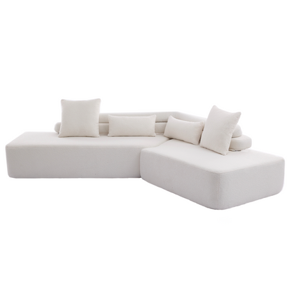 128"Minimalist Cloud Sectional Couch ,Modern Couches ,4-Seater ,No Assembly,Two modular sofa,Boucle Teddy  Fabric, upholstered , anti-wrinkle fabric, Beige