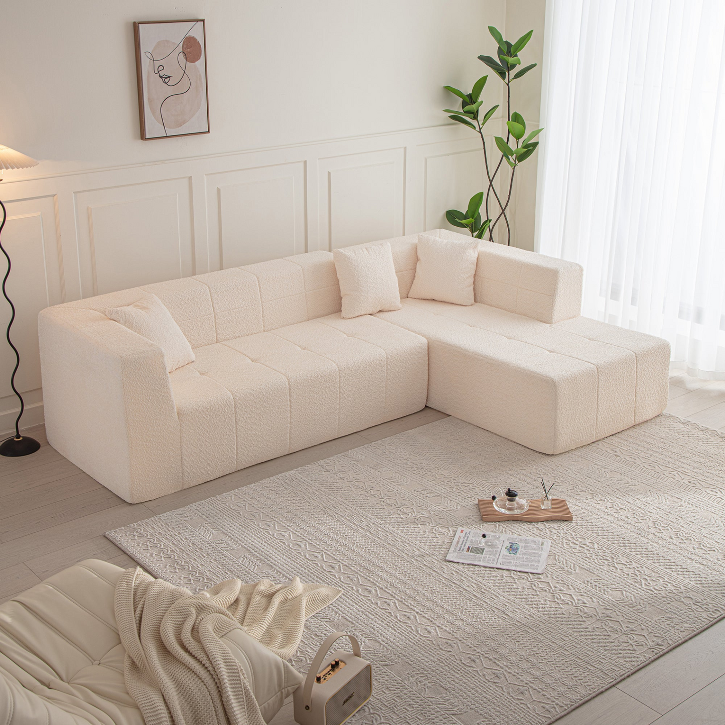 105.5" Modular L-Shaped Sectional Floor Couch, Deep Seat Tufted Comfy Sofa set with Chaise for Living Room