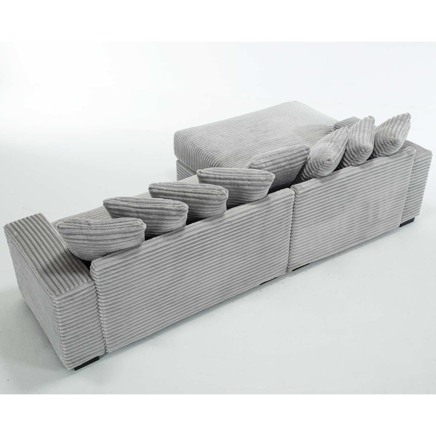 Oversized Two-Piece  Couches,  L Shaped Sofa, Corduroy, Left Chaise Daybed,with Armrests,Eight Throw Pillows,Corner Sofa,Easy To Assemble,  Gray
