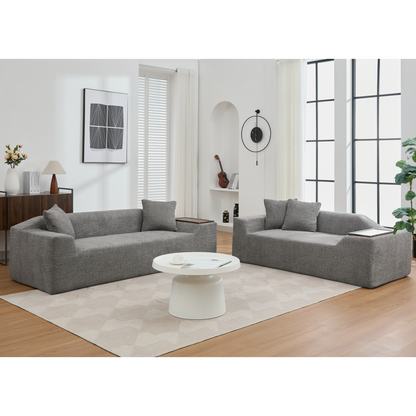 2 Piece Boucle Cloud Sofa Set, Upholstered Sofa Set, Modern 3 Seater and 2 Seater Sofa with MDF End Table for Living Room ,Apartment,3+2 couch,Boucle,Dark Gray