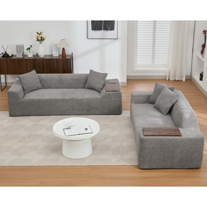2 Piece Boucle Cloud Sofa Set, Upholstered Sofa Set, Modern 3 Seater and 2 Seater Sofa with MDF End Table for Living Room ,Apartment,3+2 couch,Boucle,Dark Gray