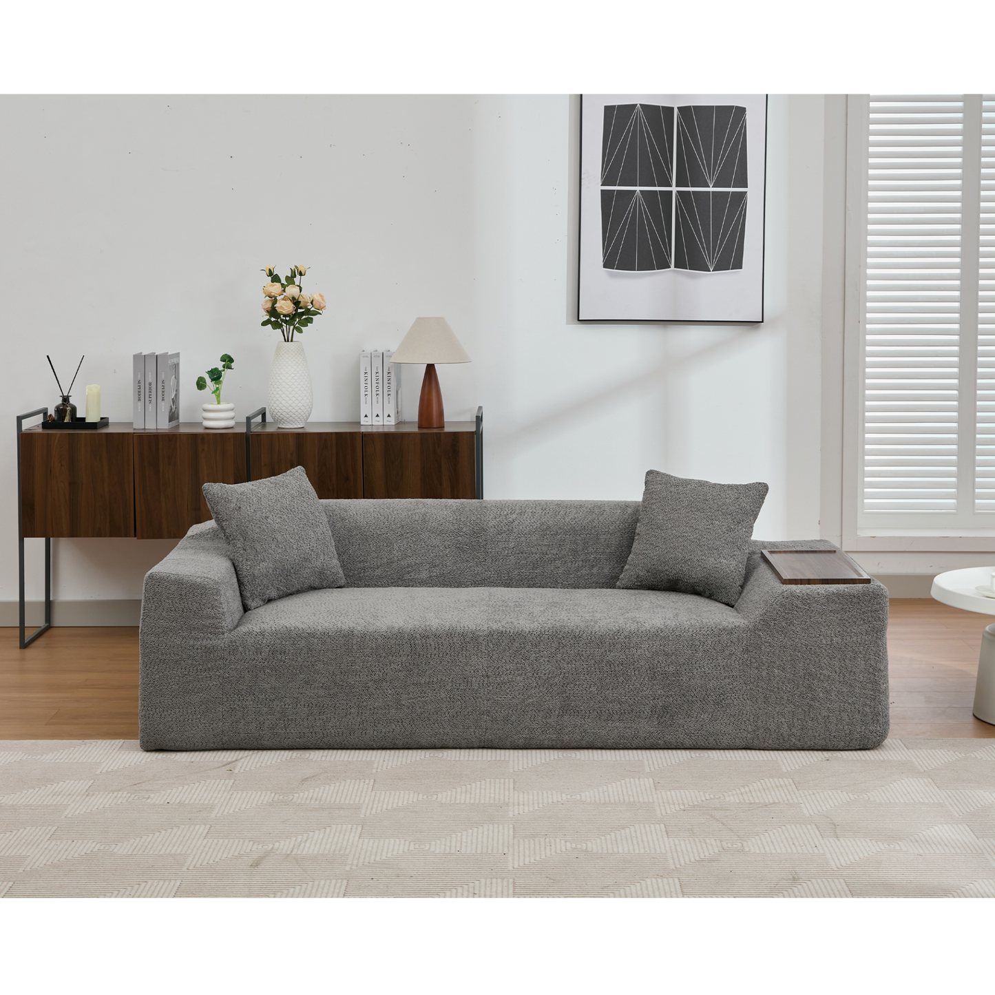2 Piece Boucle Cloud Sofa Set, Upholstered Sofa Set, Modern 3 Seater and 2 Seater Sofa with MDF End Table for Living Room ,Apartment,3+2 couch,Boucle,Dark Gray