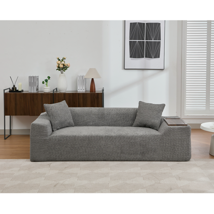 2 Piece Boucle Cloud Sofa Set, Upholstered Sofa Set, Modern 3 Seater and 2 Seater Sofa with MDF End Table for Living Room ,Apartment,3+2 couch,Boucle,Dark Gray