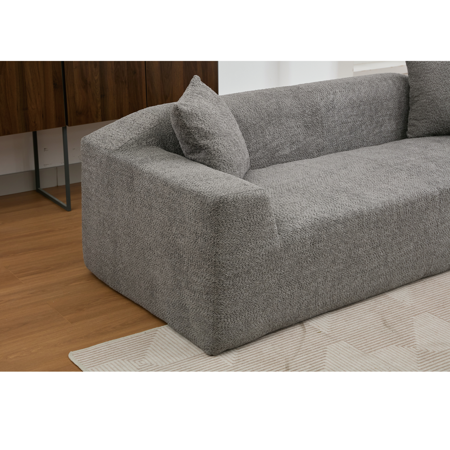 2 Piece Boucle Cloud Sofa Set, Upholstered Sofa Set, Modern 3 Seater and 2 Seater Sofa with MDF End Table for Living Room ,Apartment,3+2 couch,Boucle,Dark Gray