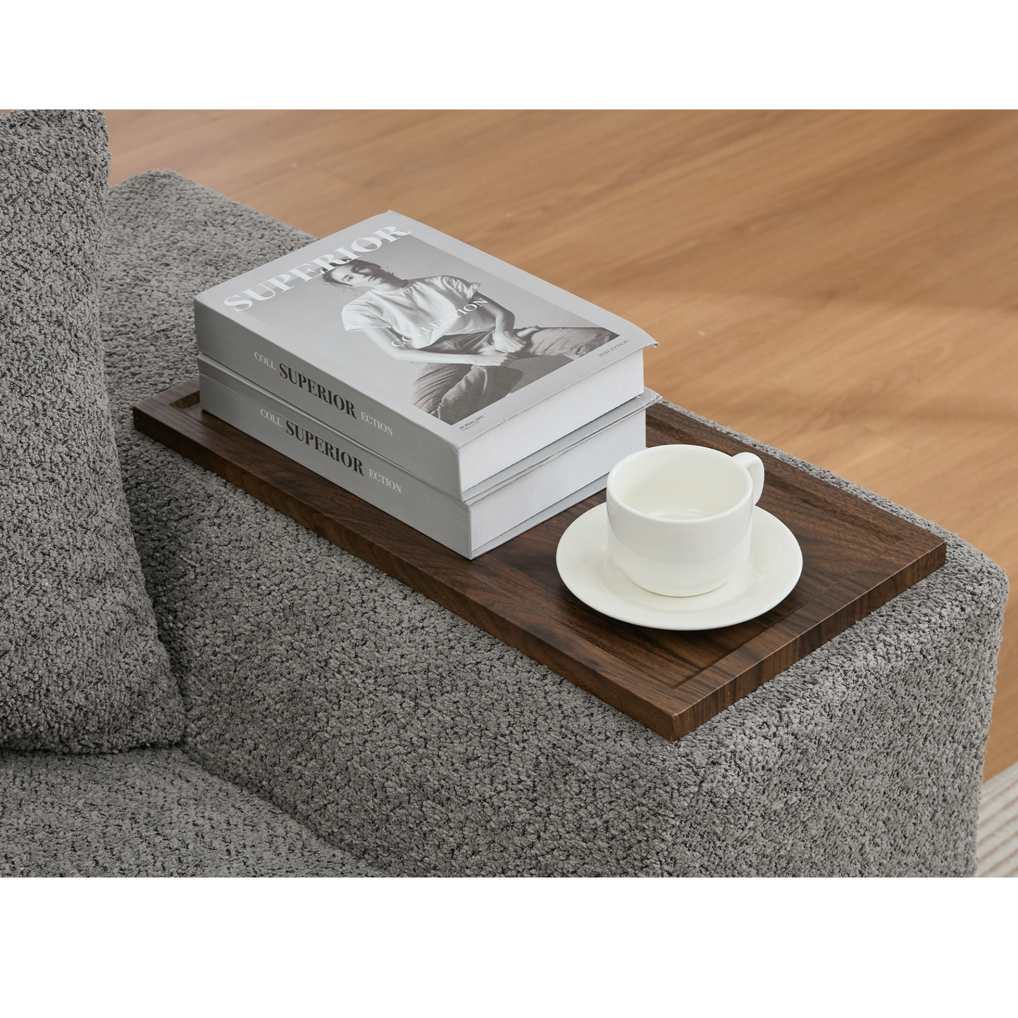 2 Piece Boucle Cloud Sofa Set, Upholstered Sofa Set, Modern 3 Seater and 2 Seater Sofa with MDF End Table for Living Room ,Apartment,3+2 couch,Boucle,Dark Gray