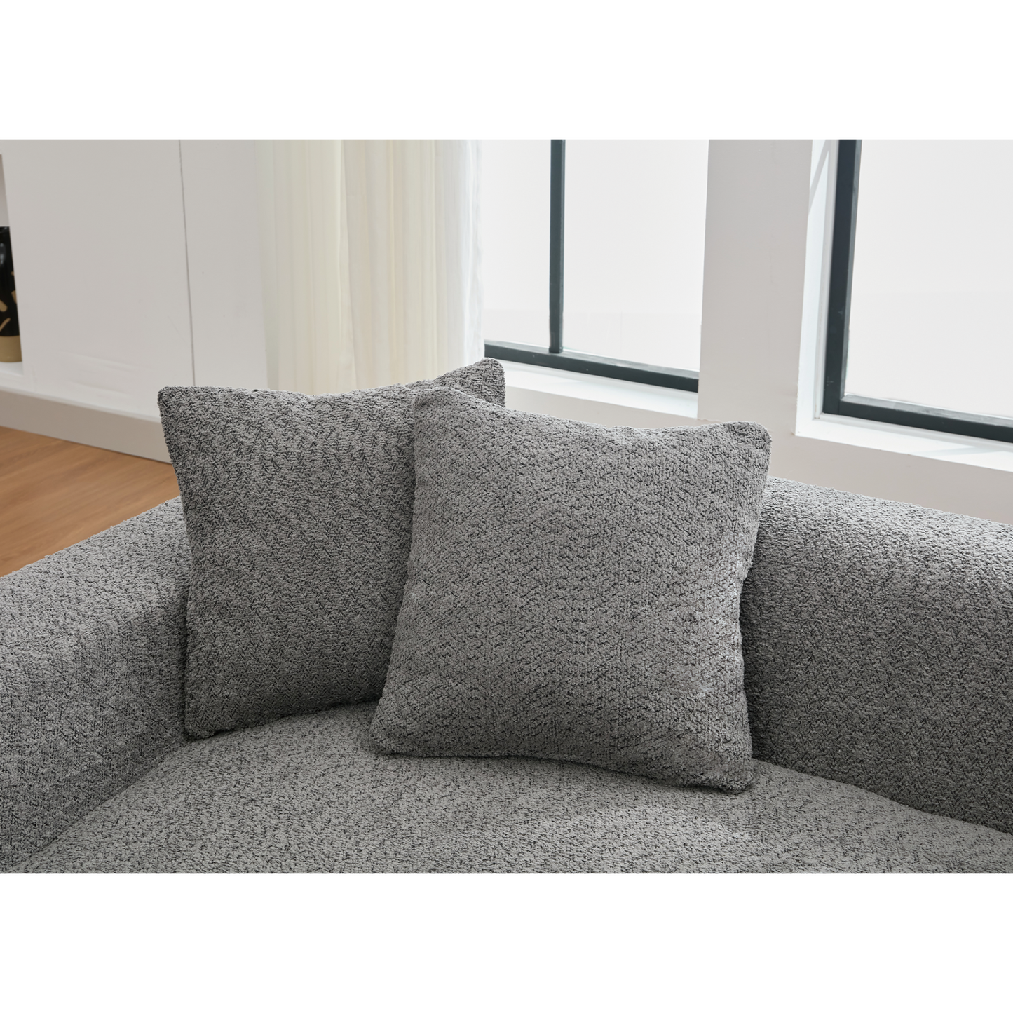2 Piece Boucle Cloud Sofa Set, Upholstered Sofa Set, Modern 3 Seater and 2 Seater Sofa with MDF End Table for Living Room ,Apartment,3+2 couch,Boucle,Dark Gray