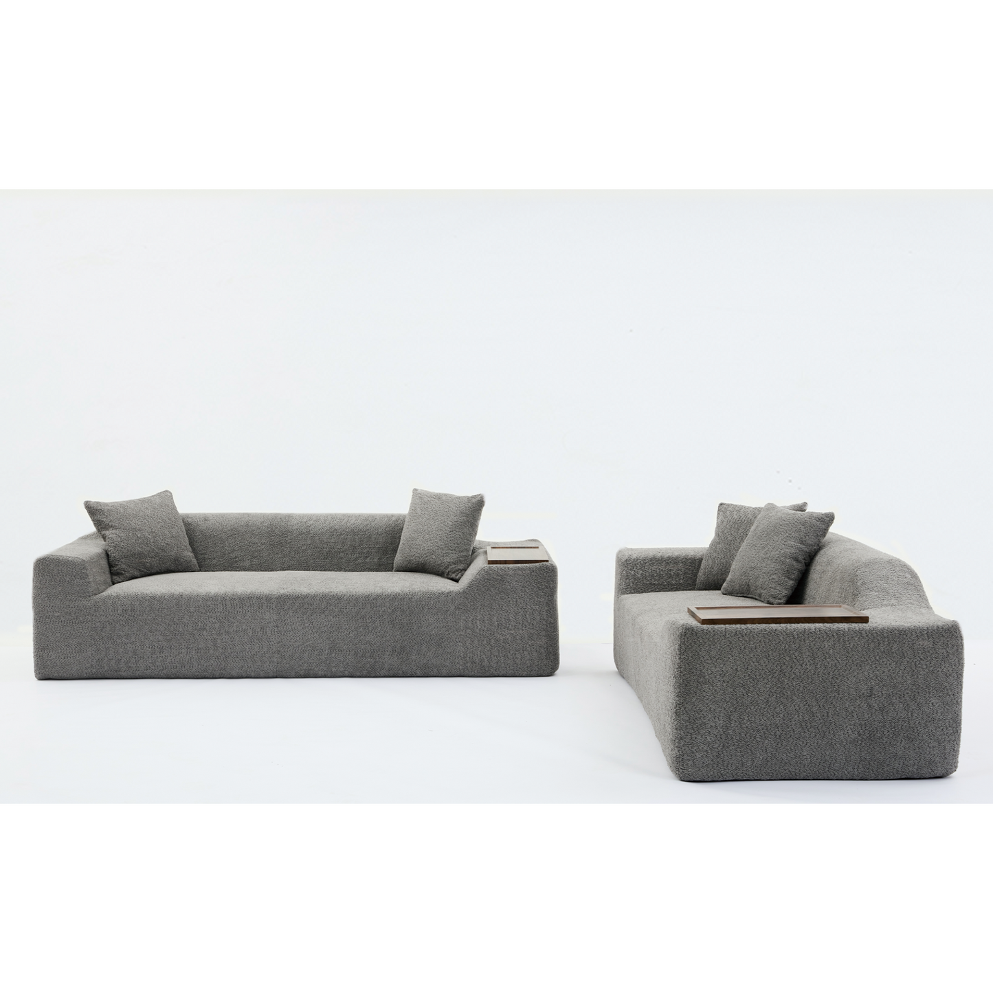 2 Piece Boucle Cloud Sofa Set, Upholstered Sofa Set, Modern 3 Seater and 2 Seater Sofa with MDF End Table for Living Room ,Apartment,3+2 couch,Boucle,Dark Gray