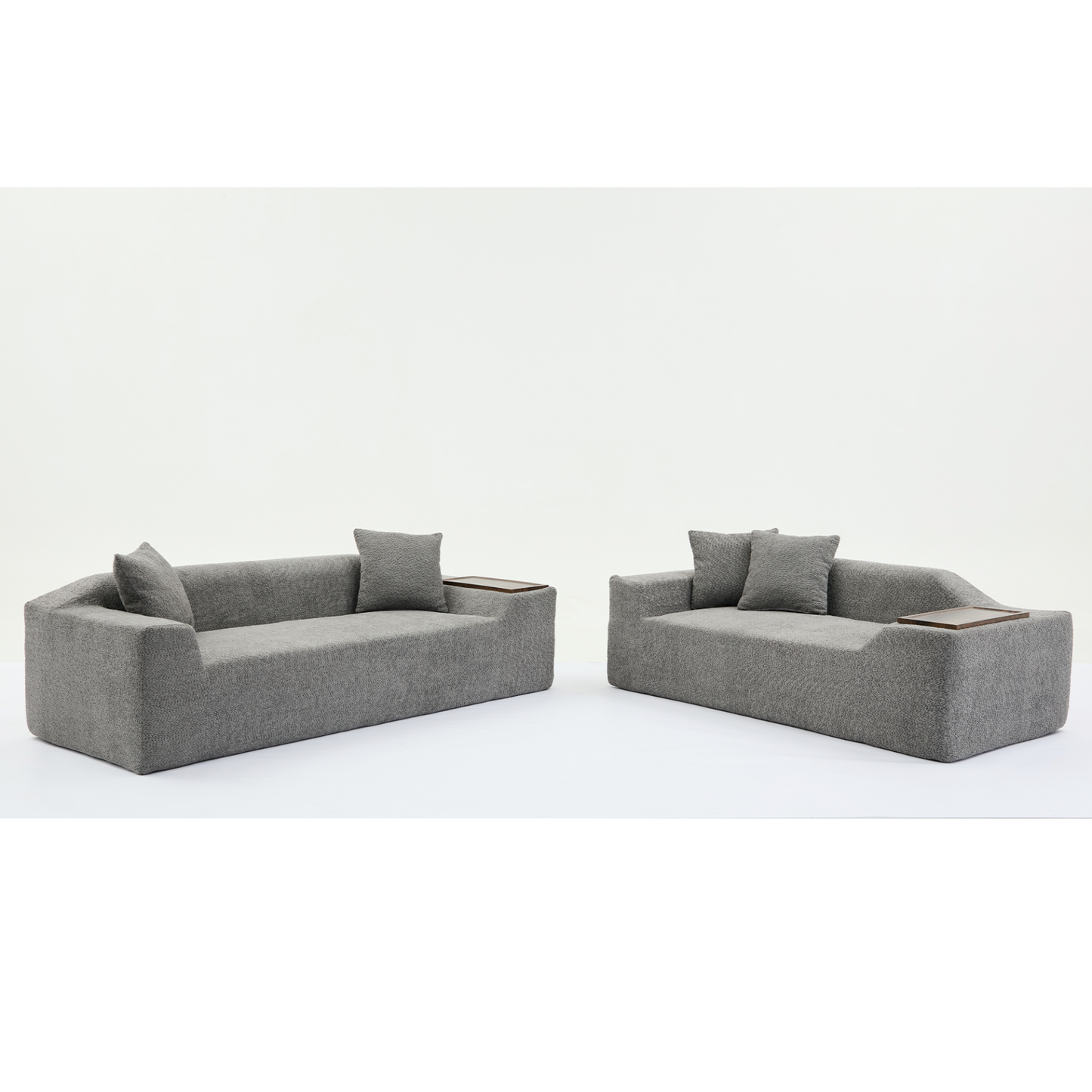 2 Piece Boucle Cloud Sofa Set, Upholstered Sofa Set, Modern 3 Seater and 2 Seater Sofa with MDF End Table for Living Room ,Apartment,3+2 couch,Boucle,Dark Gray
