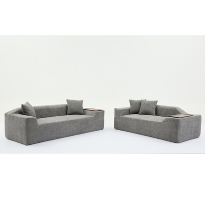 2 Piece Boucle Cloud Sofa Set, Upholstered Sofa Set, Modern 3 Seater and 2 Seater Sofa with MDF End Table for Living Room ,Apartment,3+2 couch,Boucle,Dark Gray