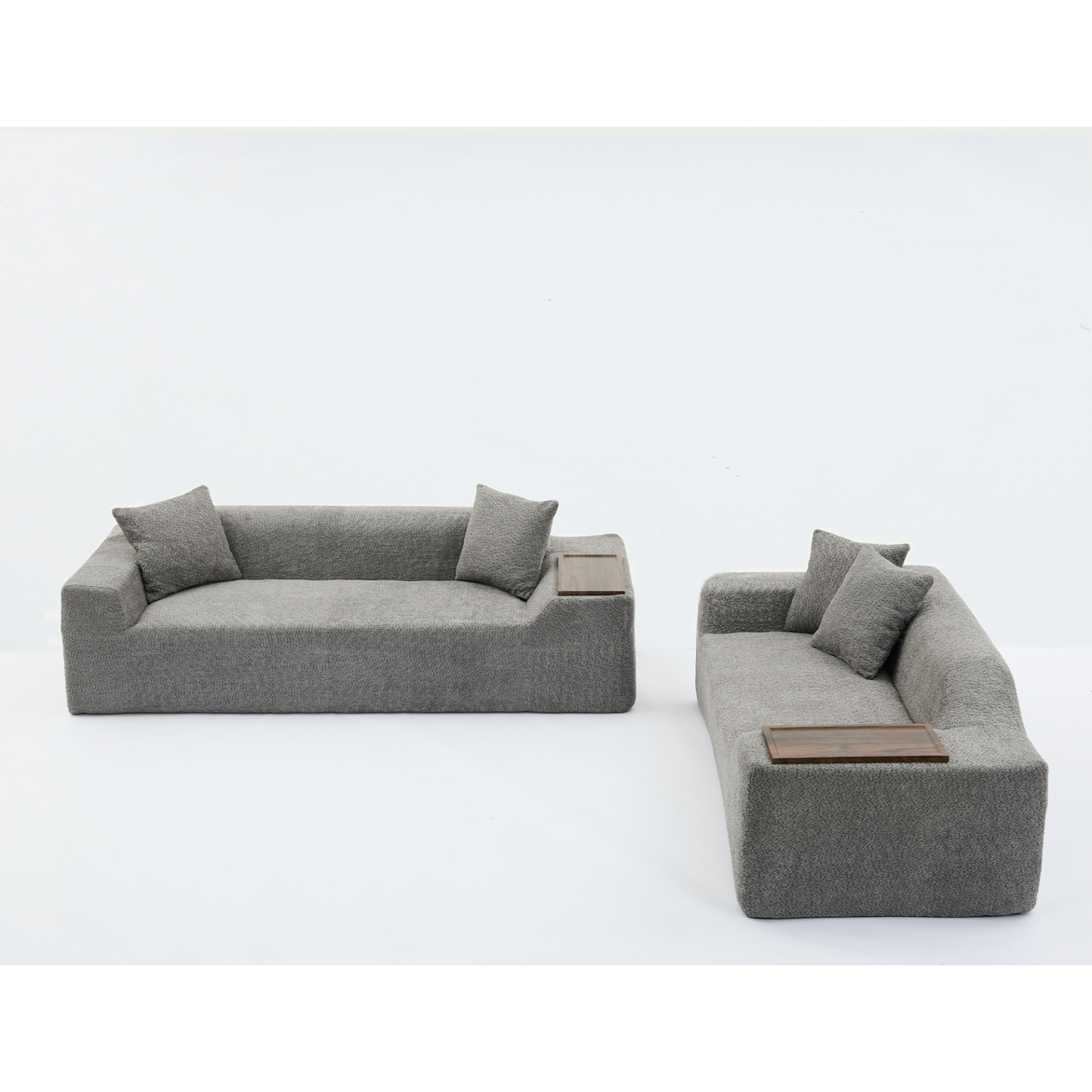 2 Piece Boucle Cloud Sofa Set, Upholstered Sofa Set, Modern 3 Seater and 2 Seater Sofa with MDF End Table for Living Room ,Apartment,3+2 couch,Boucle,Dark Gray