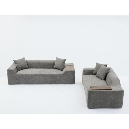 2 Piece Boucle Cloud Sofa Set, Upholstered Sofa Set, Modern 3 Seater and 2 Seater Sofa with MDF End Table for Living Room ,Apartment,3+2 couch,Boucle,Dark Gray